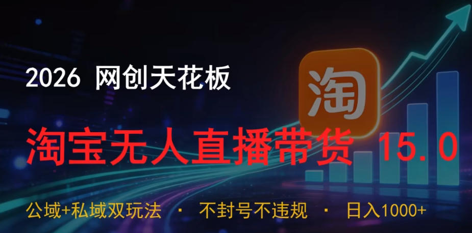 2026网创天花板,淘宝无人直播带货15.0,公域+私域双玩法,日入1k+,不违规不封号【揭秘】-大川资源分享站