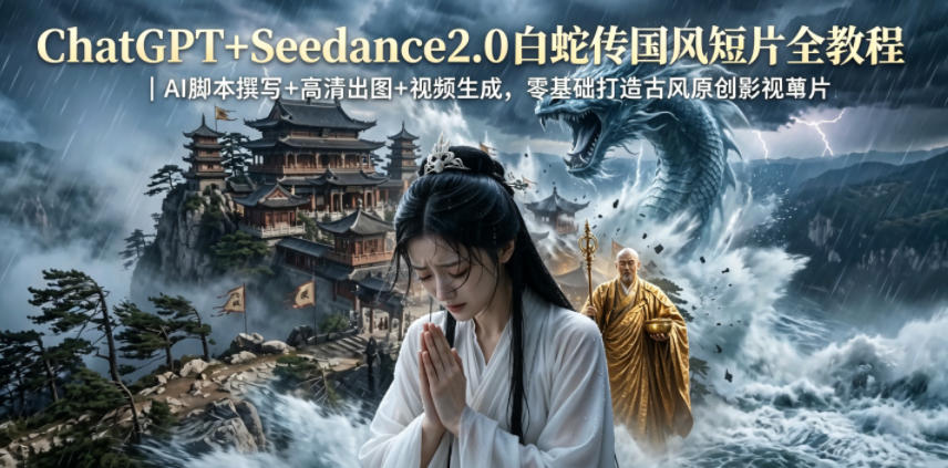 ChatGPT+Seedance2.0白蛇传国风短片全教程｜AI脚本撰写+高清出图+视频生成，零基础打造古风原创影视短片-大川资源分享站