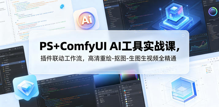 PS+ComfyUI AI工具实战课，插件联动工作流，高清重绘-抠图-生图生视频全精通-大川资源分享站