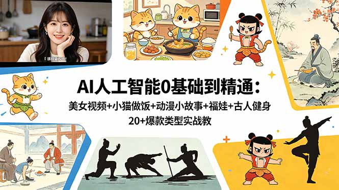 AI人工智能0基础到精通：美女视频+小猫做饭+动漫小故事+福娃+古人健身，20+爆款类型实战教学-大川资源分享站