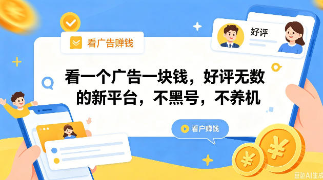 看一个广告一块钱，好评无数的新平台，不黑号，不养机，一撸几十块钱还是不错的【揭秘】-大川资源分享站
