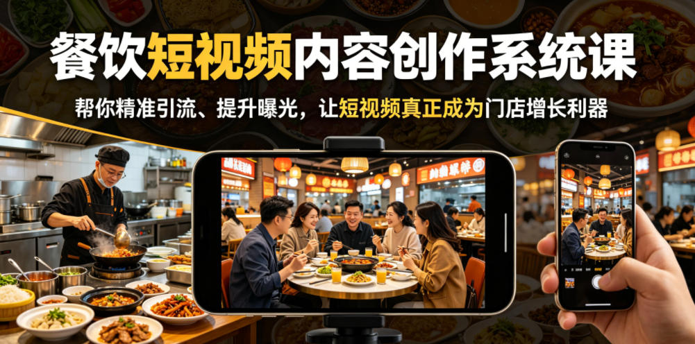 餐饮短视频内容创作系统课,帮你精准引流、提升曝光,让短视频真正成为门店增长利器-大川资源分享站