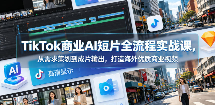 TikTok商业AI短片全流程实战课，从需求策划到成片输出，打造海外优质商业视频-大川资源分享站