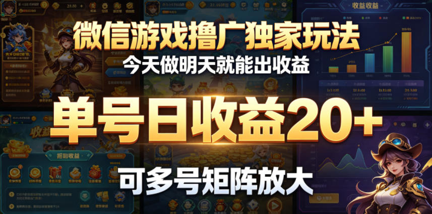 微信游戏撸广独家玩法，今天做明天就能出收益，单号日收益20+，可多号矩阵放大-大川资源分享站