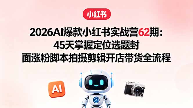2026AI爆款小红书实战营62期：45天掌握定位选题封面涨粉脚本拍摄剪辑开店带货全流程-大川资源分享站