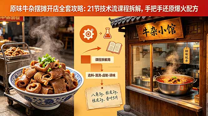 原味牛杂摆摊开店全套攻略：21节技术流课程拆解，手把手还原爆火配方-大川资源分享站