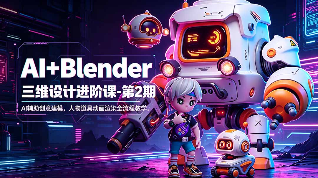 AI+Blender三维设计进阶课-第2期：AI辅助创意建模，人物道具动画渲染全流程教学-大川资源分享站