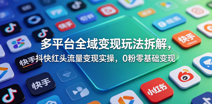 多平台全域变现玩法拆解，抖快红头流量变现实操，0粉零基础变现-大川资源分享站