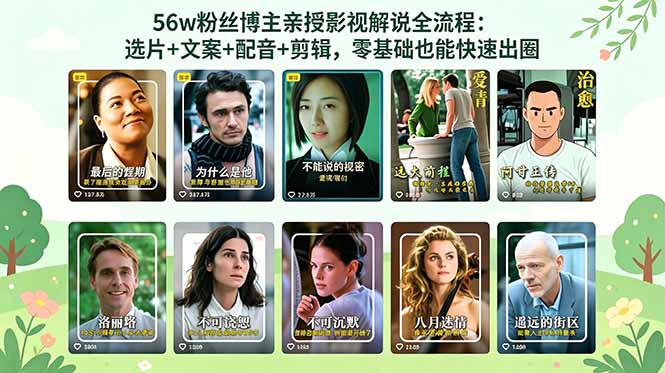 56万粉丝博主亲授影视解说全流程：选片+文案+配音+剪辑，零基础也能快速出圈-大川资源分享站