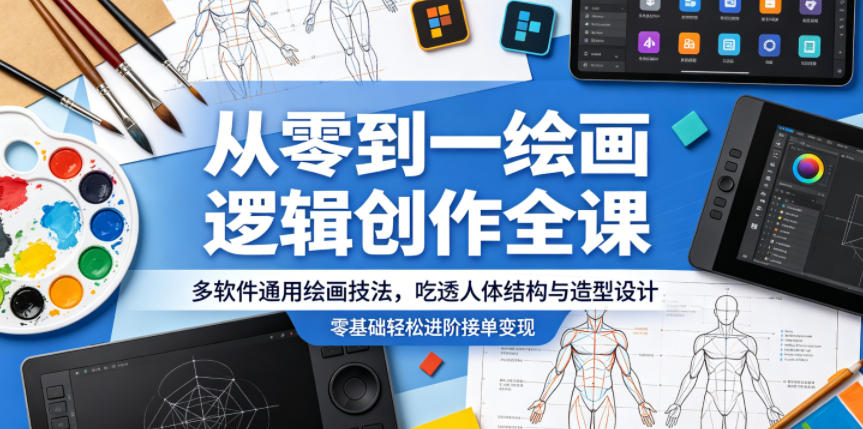 从零到一绘画逻辑创作全课，多软件通用绘画技法，吃透人体结构与造型设计，零基础轻松进阶接单变现-大川资源分享站
