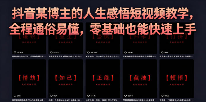 抖音某博主的灰太狼人生感悟短视频教学，全程通俗易懂，零基础也能快速上手-大川资源分享站