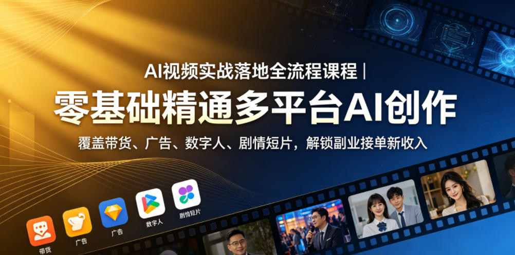 AI视频实战落地全流程课程｜零基础精通多平台AI创作，覆盖带货、广告、数字人、剧情短片，解锁副业接单新收入-大川资源分享站