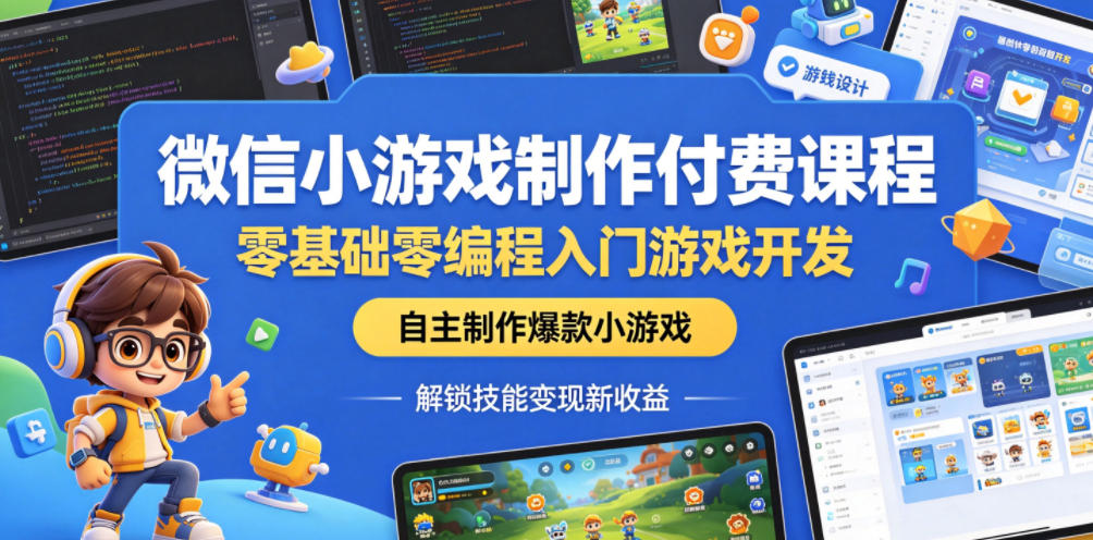 微信小游戏制作付费课程，零基础零编程入门游戏开发，自主制作爆款小游戏，解锁技能变现新收益-大川资源分享站