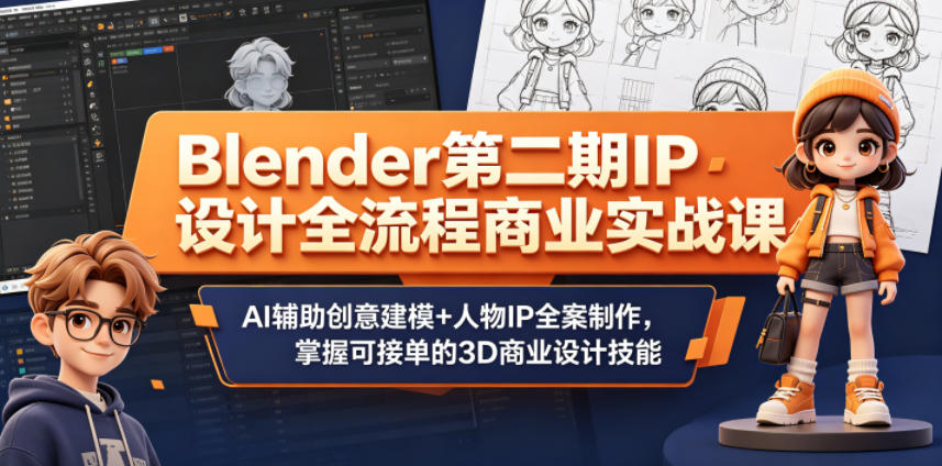 Blender第二期IP设计全流程商业实战课，AI辅助创意建模+人物IP全案制作，掌握可接单的3D商业设计技能-大川资源分享站