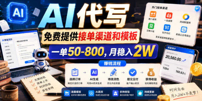 AI代写，免费提供接单渠道和模板，一单50-800，月稳入2W【揭秘】-大川资源分享站