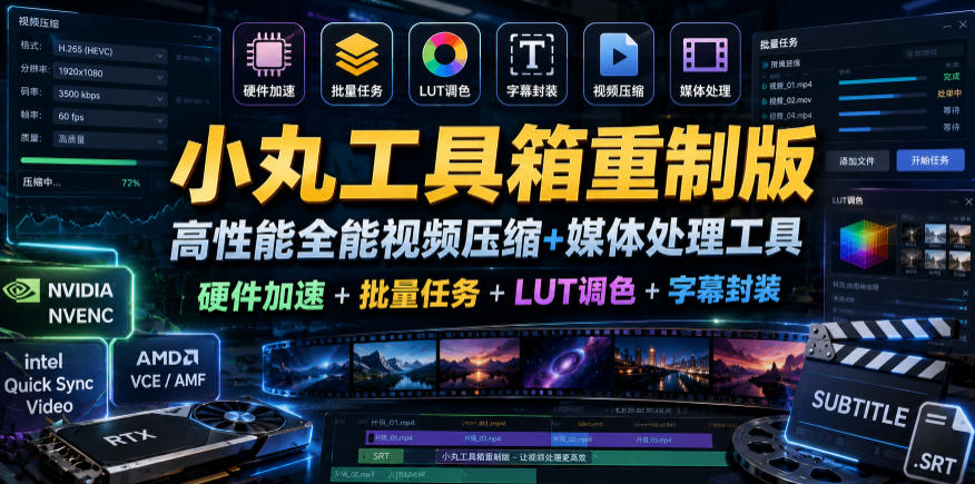小丸工具箱重制版–高性能全能视频压缩+媒体处理工具｜硬件加速+批量任务+LUT调色+字幕封装-大川资源分享站