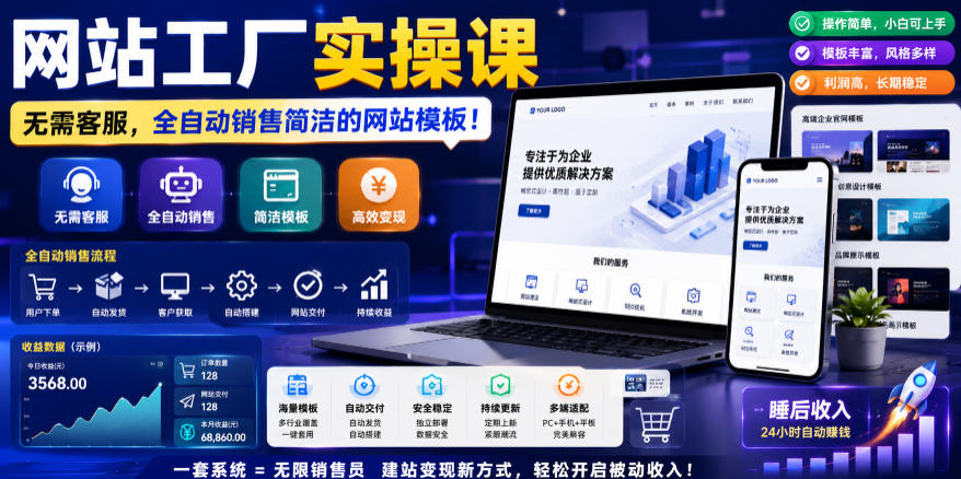 网站工厂实操课，无需客服，网站模板自动赚钱！【原创双语字幕】-大川资源分享站
