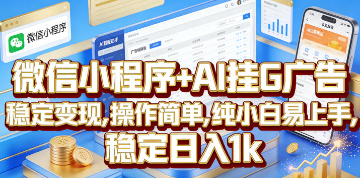 微信小程序+AI挂G广告，稳定变现，操作简单，纯小白易上手，稳定日入1k【揭秘】-大川资源分享站