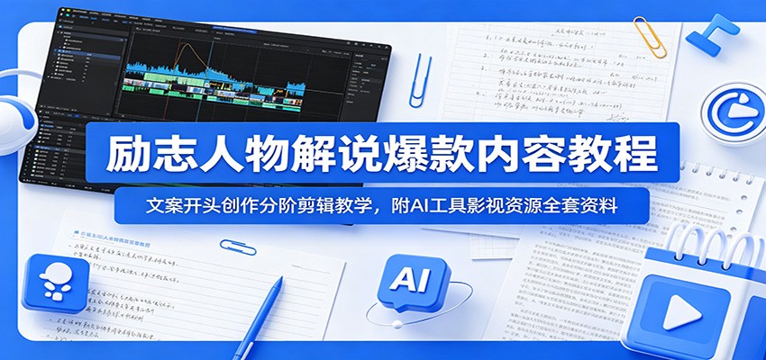励志人物解说爆款内容教程:文案开头创作分阶剪辑教学,附AI 工具影视资源全套资料-大川资源分享站