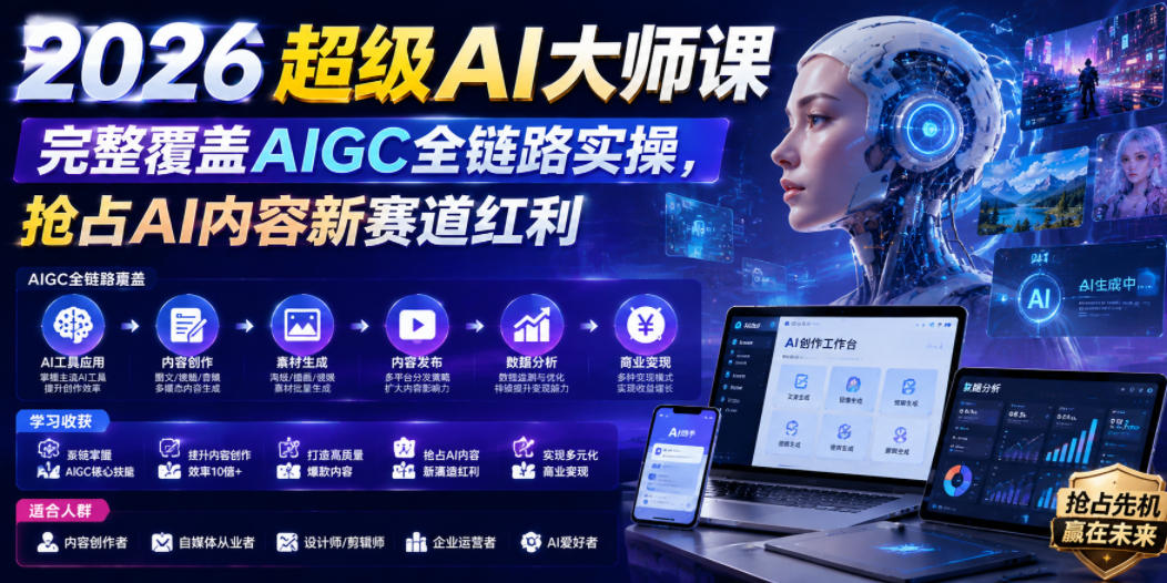 2026超级AI大师课，完整覆盖AIGC全链路实操，抢占AI内容新赛道红利-大川资源分享站