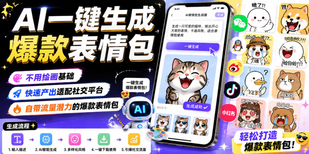 AI一键生成爆款表情包，不用绘画基础，快速产出适配社交平台，自带流量潜力的爆款表情包-大川资源分享站