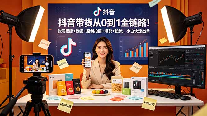 抖音带货从0到1全链路！账号搭建+选品+原创拍摄+混剪+投流，小白快速出单-大川资源分享站