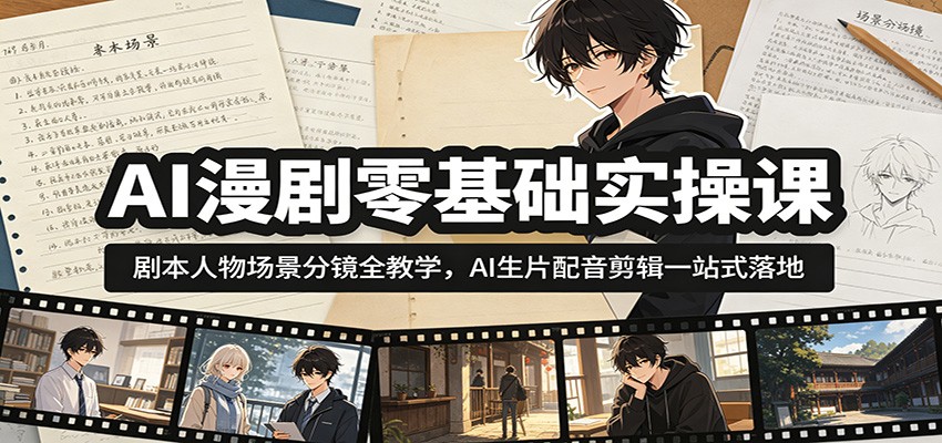 AI漫剧零基础实操课:剧本人物场景分镜全教学,AI生片配音剪辑一站式落地-大川资源分享站
