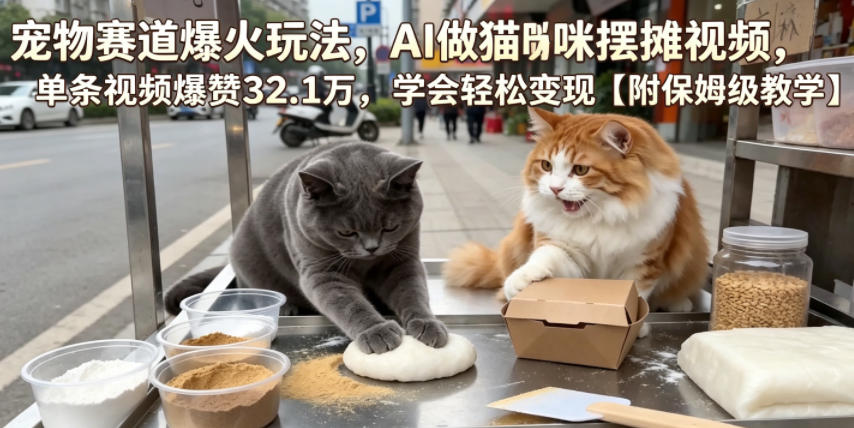 宠物赛道爆火玩法，AI做猫咪摆摊视频，单条视频爆赞32.1万，学会轻松变现【附保姆级教学】-大川资源分享站