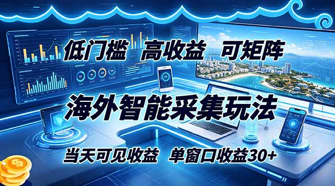 海外智能采集玩法，低门槛高单价可矩阵，当天可见收益，单窗口30+-大川资源分享站