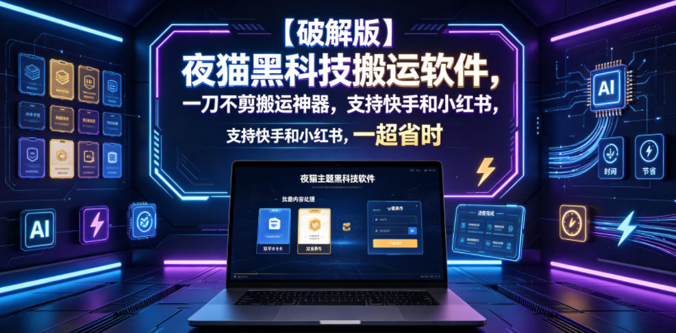 【破解版】夜猫黑科技搬运软件，一刀不剪搬运神器，支持快手和小红书，一键搬运超省时！-大川资源分享站