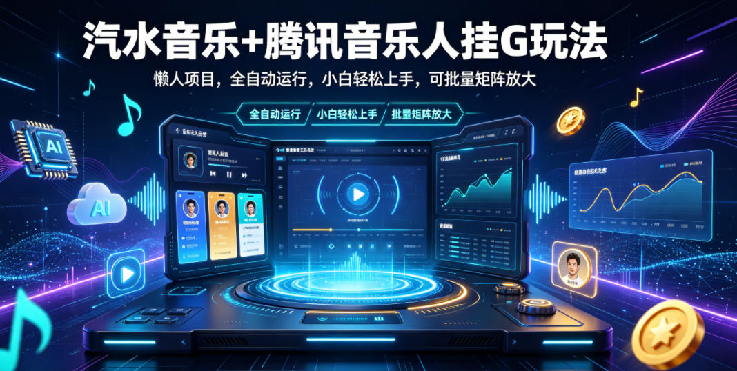 汽水音乐+腾讯音乐人挂G玩法，懒人项目，全自动运行，小白轻松上手，可批量矩阵放大【揭秘】-大川资源分享站
