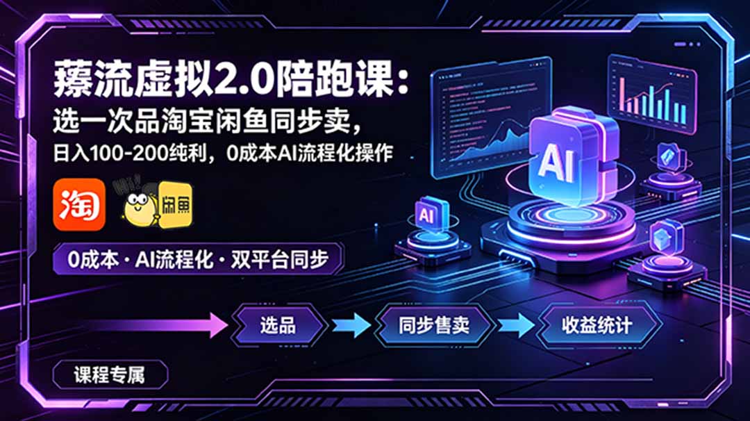 薅流虚拟2.0陪跑课：选一次品淘宝闲鱼同步卖，日入100-200纯利，0成本AI流程化操作-大川资源分享站