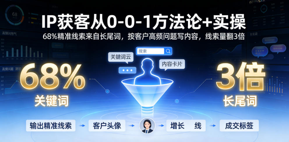 IP获客从0-1方法论+实操，68%精准线索来自长尾词，按客户高频问题写内容，线索量翻3倍-大川资源分享站