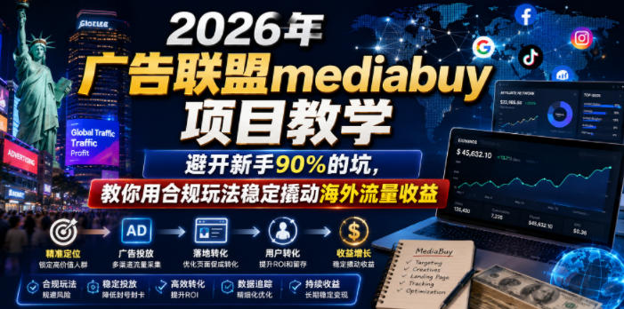 2026年老董賺美刀广告联盟mediabuy项目教学，避开新手90%的坑，教你用合规玩法稳定撬动海外流量收益-大川资源分享站