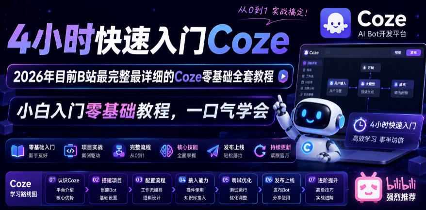 4小时快速入门Coze！2026年目前B站最完整最详细的Coze零基础全套教程，小白入门零基础教程，一口气学会！-大川资源分享站