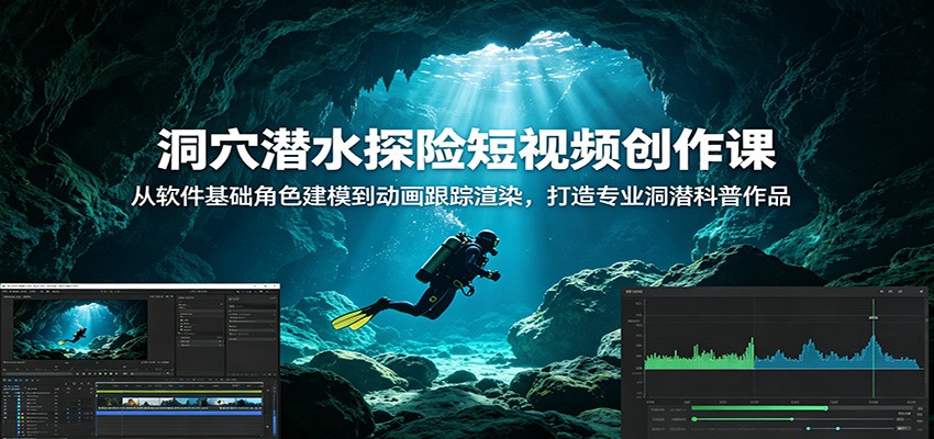 洞穴潜水探险短视频创作课：从软件基础角色建模到动画跟踪渲染，打造专业洞潜科普作品-大川资源分享站