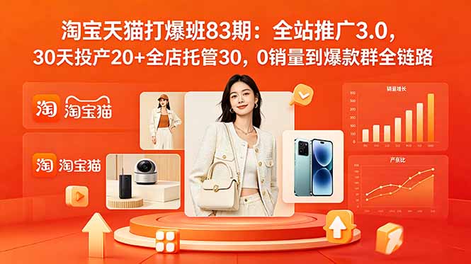 2026淘宝天猫打爆班83期：全站推广3.0，30天投产20+全店托管30，0销量到爆款群全链路-大川资源分享站