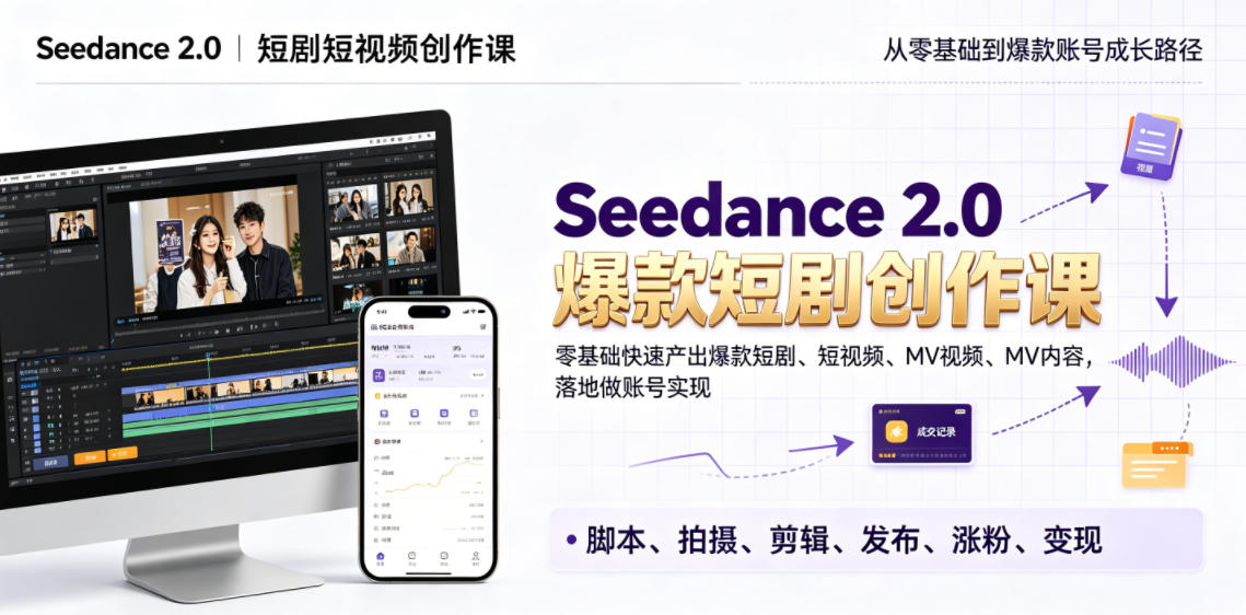 Seedance 2.0短剧短视频创作课，零基础快速产出爆款短剧、短视频、MV内容，落地做账号实现变现-大川资源分享站