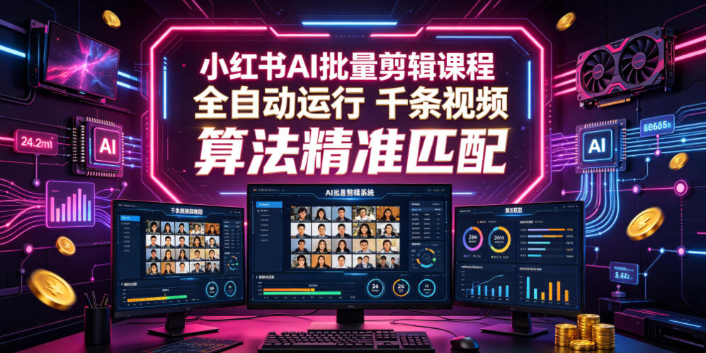 小红书AI批量剪辑课程，24小时全自动运行，解放双手专注运营，千条视频批量处理，小红书算法精准匹配-大川资源分享站