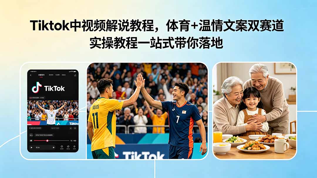 Tiktok中视频解说教程，体育+温情文案双赛道实操教程一站式带你落地-大川资源分享站