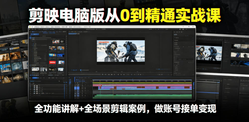 剪映电脑版从0到精通实战课，全功能讲解+全场景剪辑案例，做账号接单变现-大川资源分享站