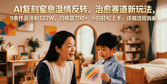 AI复刻窒息温情反转，治愈赛道新玩法，9条作品涨粉122W，日收益700+ 小白轻松上手，详细流程拆解-大川资源分享站