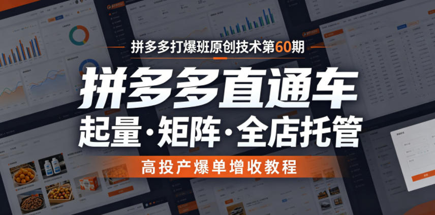 拼多多打爆班原创技术第60期，拼多多直通车，起量・矩阵・全店托管，高投产爆单增收教程-大川资源分享站