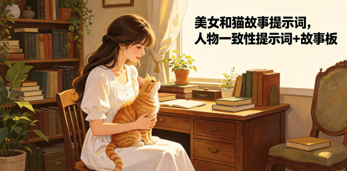 美女和猫故事提示词，人物一致性提示词+故事板-大川资源分享站
