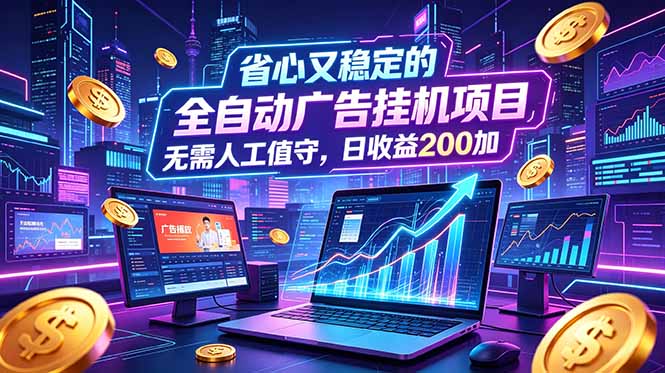 全自动广告挂机项目，全程无需人工值守。稳定创收每日收益200+-大川资源分享站