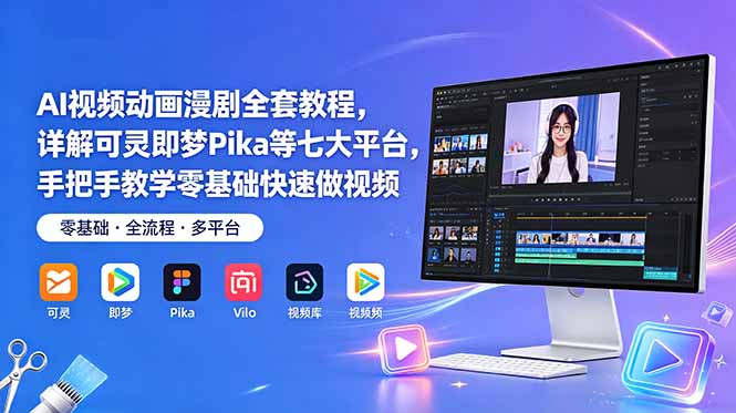 AI视频动画漫剧全套教程,详解可灵即梦Pika等七大平台,手把手教学零基础快速做视频-大川资源分享站