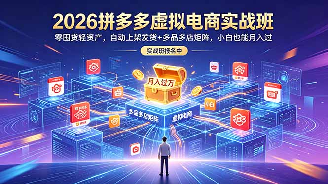 2026拼多多虚拟电商实战班:零囤货轻资产,自动上架发货+多品多店矩阵,小白也能月入过万-大川资源分享站