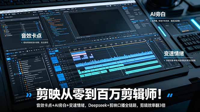 剪映从零到百万剪辑师!音效卡点+AI旁白+变速情绪,Deepseek+剪映口播全链路,剪辑效率翻3倍-大川资源分享站