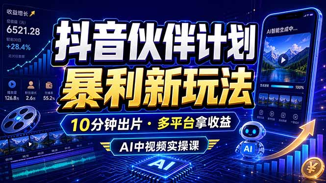 抖音伙伴计划最新玩法,无需配音剪辑,10分钟出一条原创视频,轻松日入三位数-大川资源分享站