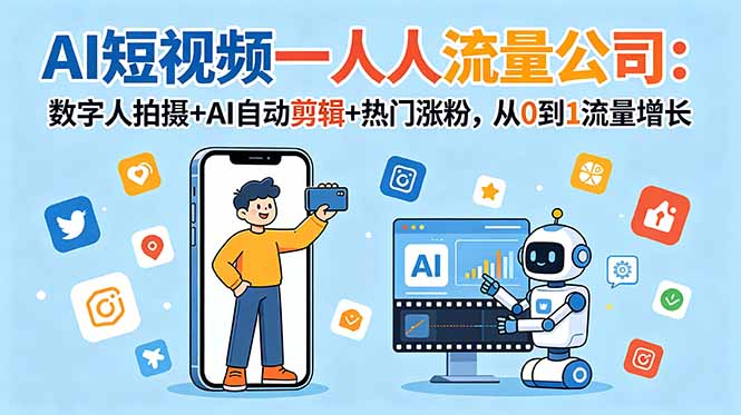 AI短视频一人流量公司:数字人拍摄+AI自动剪辑+热门涨粉,从0到1流量增长-大川资源分享站